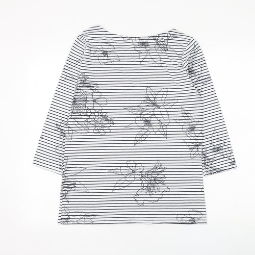 George Womens White Striped Polyester Basic T-Shirt Size 10 Boat Neck - Flower