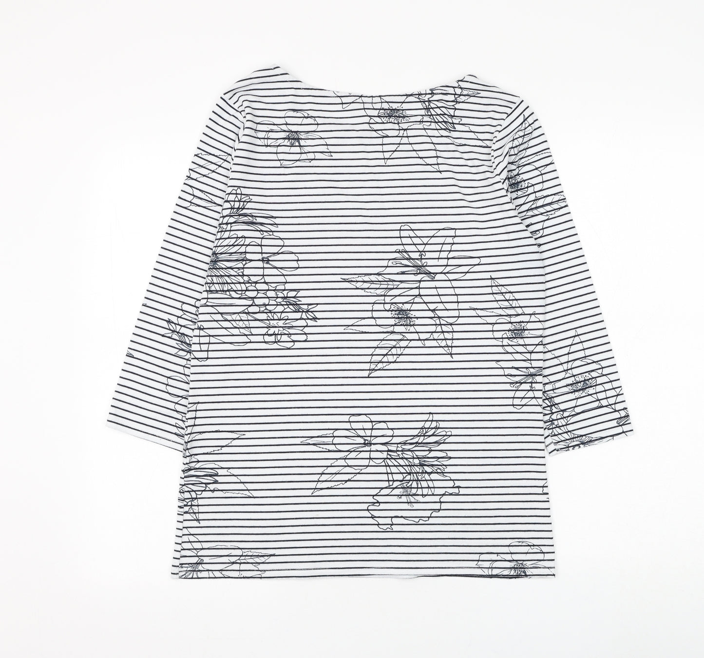George Womens White Striped Polyester Basic T-Shirt Size 10 Boat Neck - Flower
