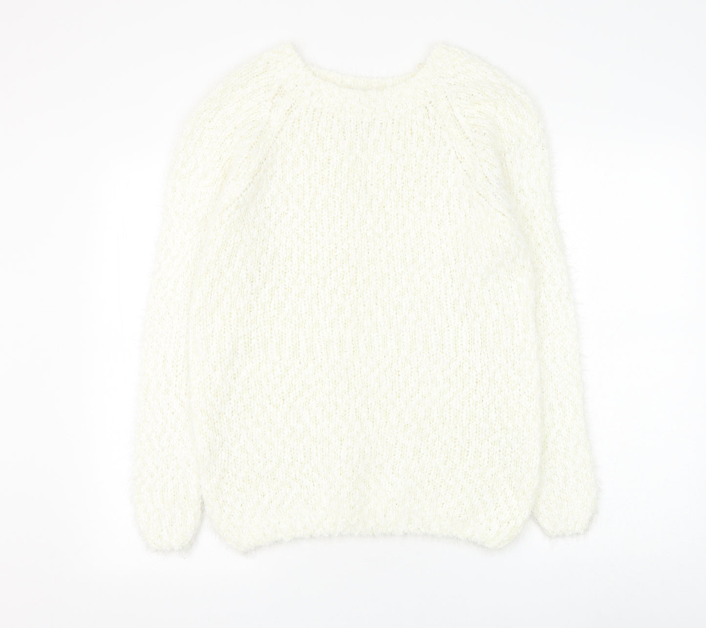 Fanrons Womens White Round Neck Polyester Pullover Jumper Size L