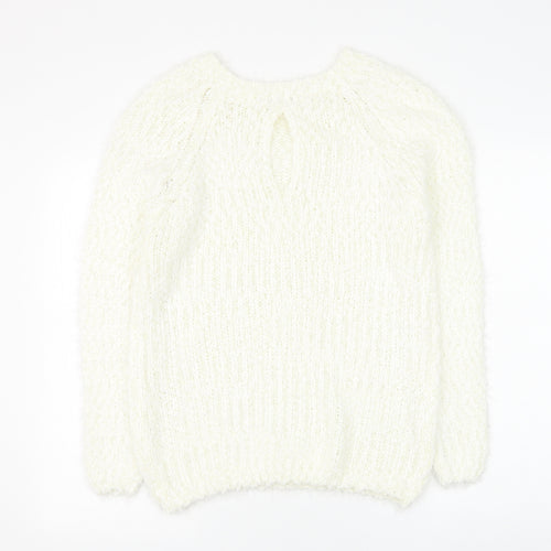 Fanrons Womens White Round Neck Polyester Pullover Jumper Size L