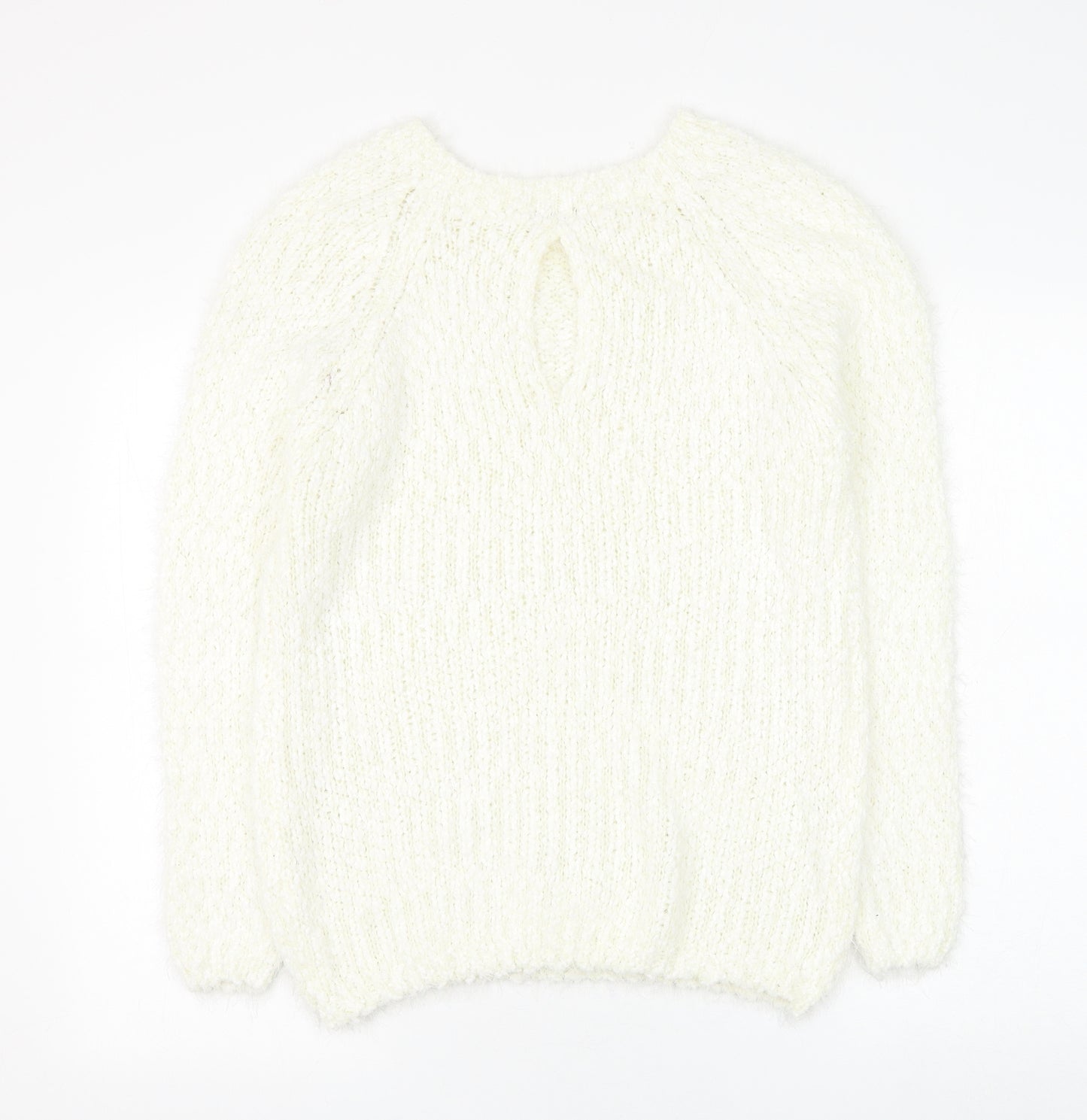 Fanrons Womens White Round Neck Polyester Pullover Jumper Size L