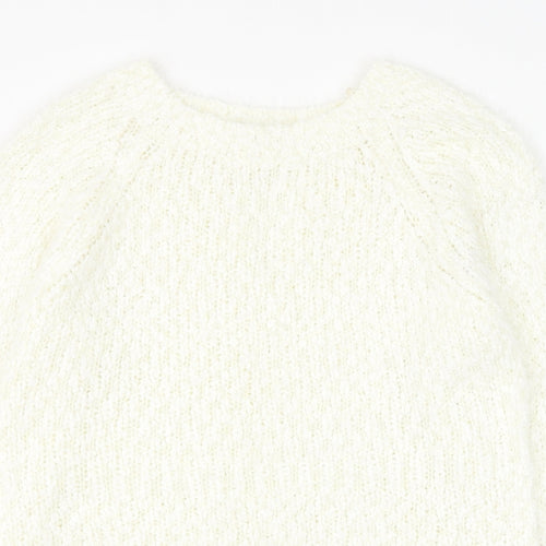 Fanrons Womens White Round Neck Polyester Pullover Jumper Size L