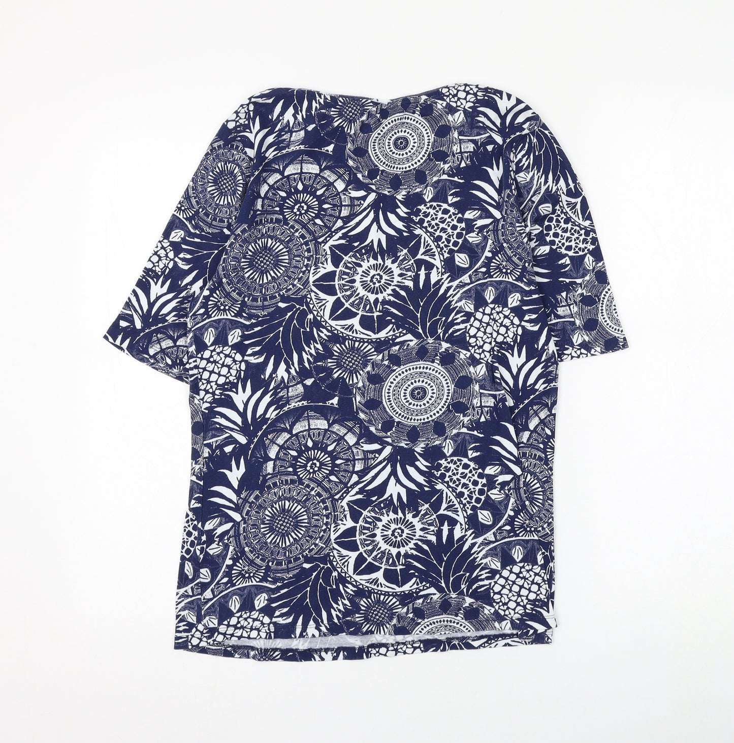 George Womens Blue Geometric Cotton Basic T-Shirt Size 14 Scoop Neck