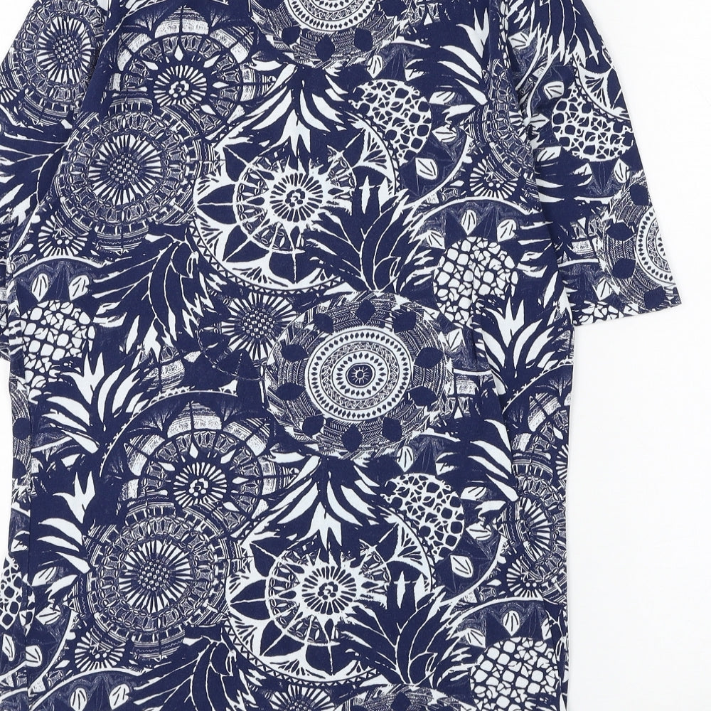 George Womens Blue Geometric Cotton Basic T-Shirt Size 14 Scoop Neck