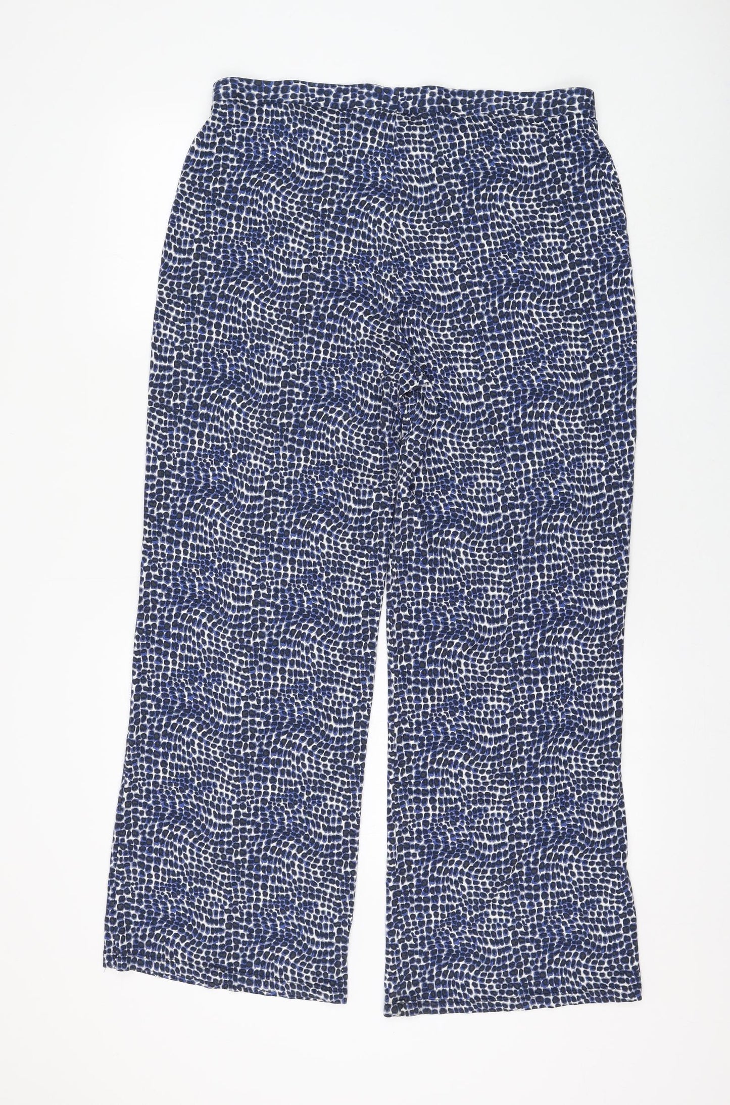 Marks and Spencer Womens Blue Geometric Viscose Trousers Size 18 L29 in Regular
