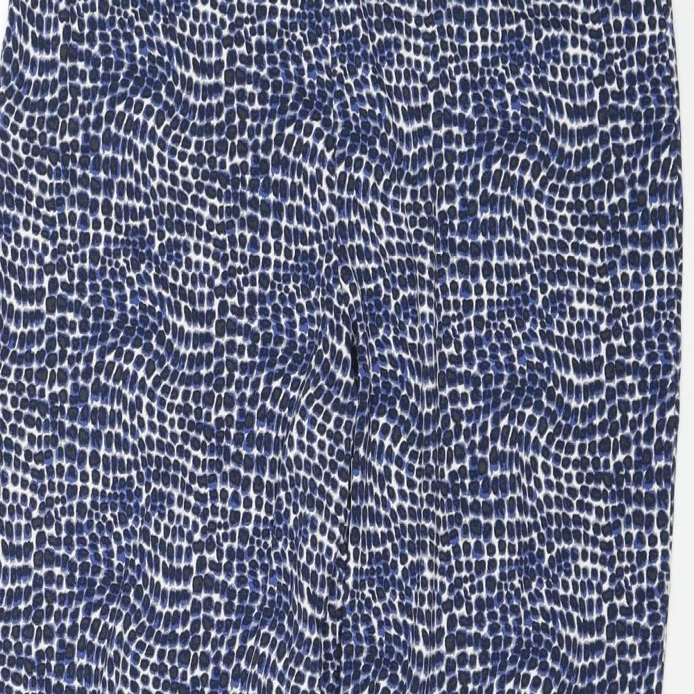 Marks and Spencer Womens Blue Geometric Viscose Trousers Size 18 L29 in Regular