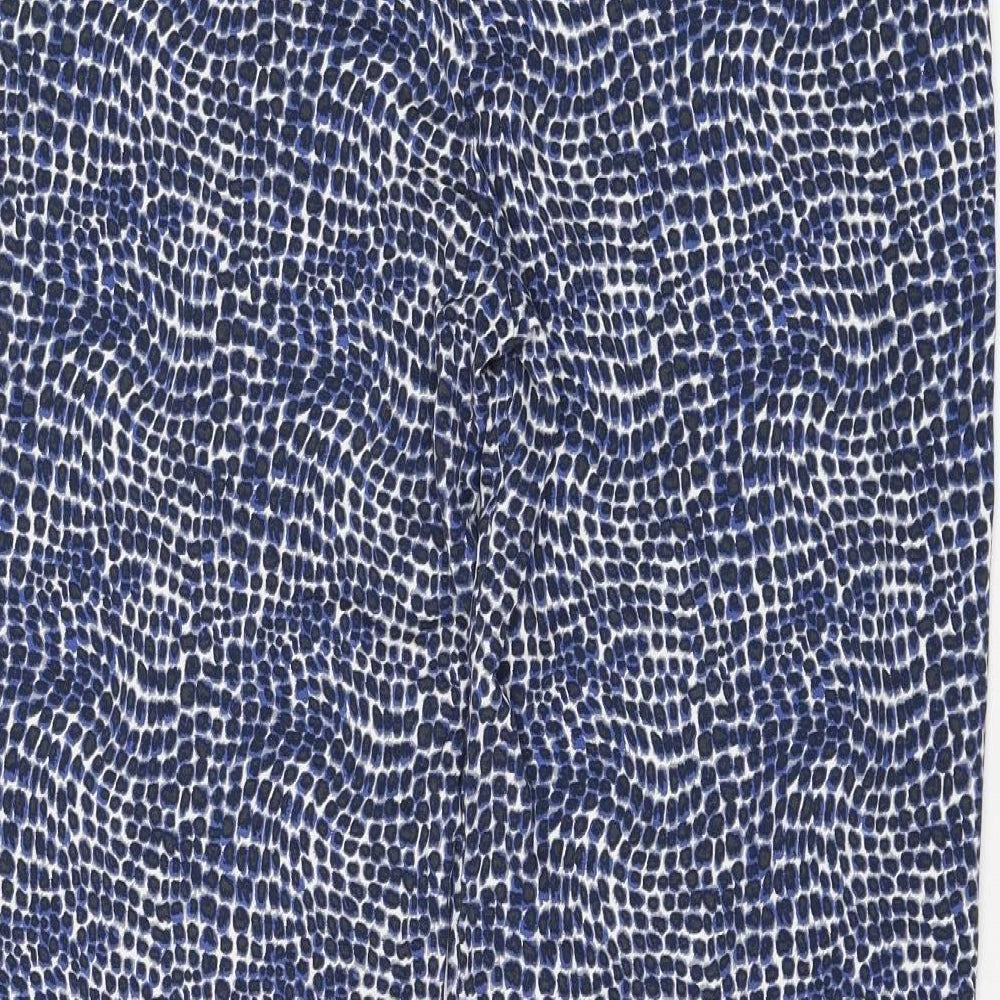 Marks and Spencer Womens Blue Geometric Viscose Trousers Size 18 L29 in Regular