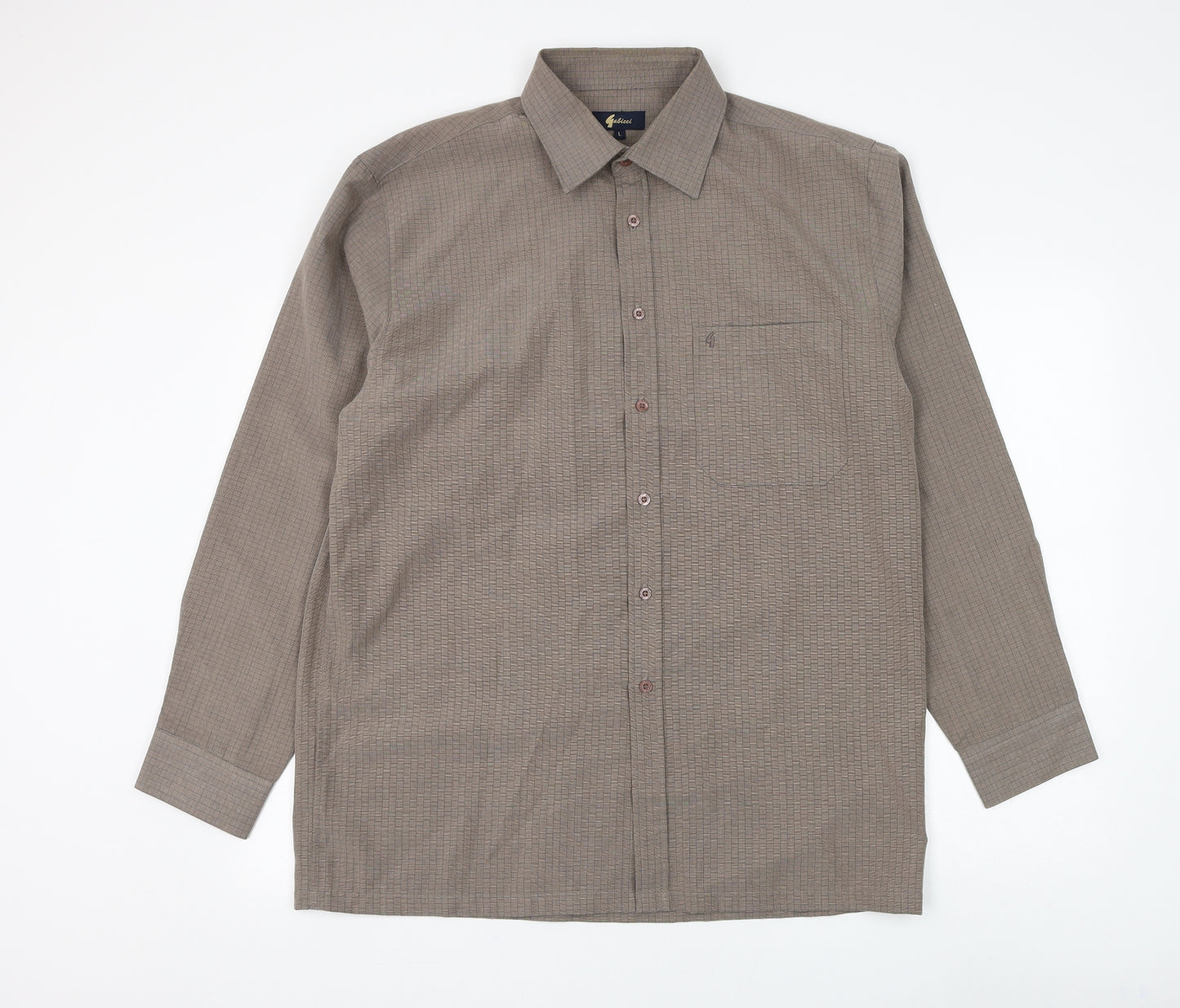 Gabucci Mens Brown Viscose Dress Shirt Size L Collared Button