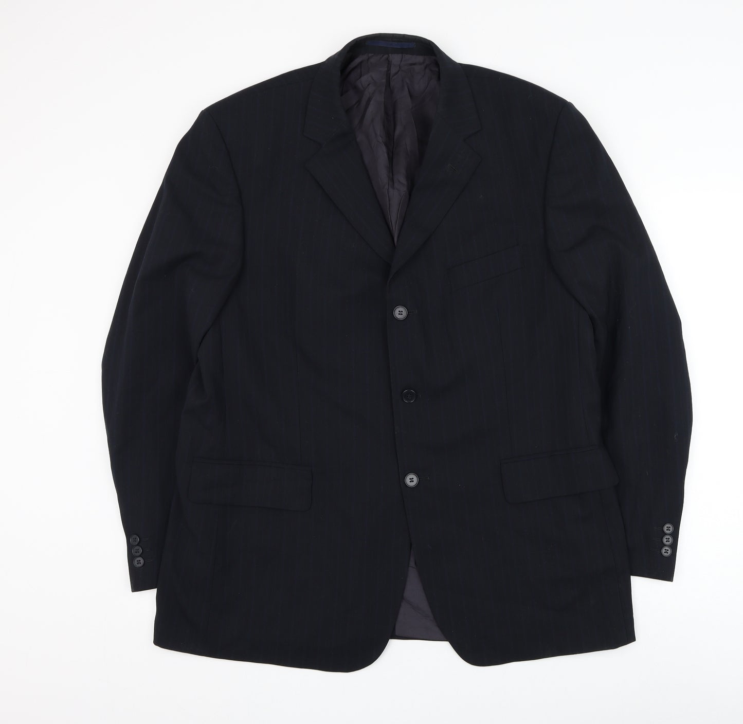 Pinstripe Mens Blue Striped Polyester Jacket Suit Jacket Size 44