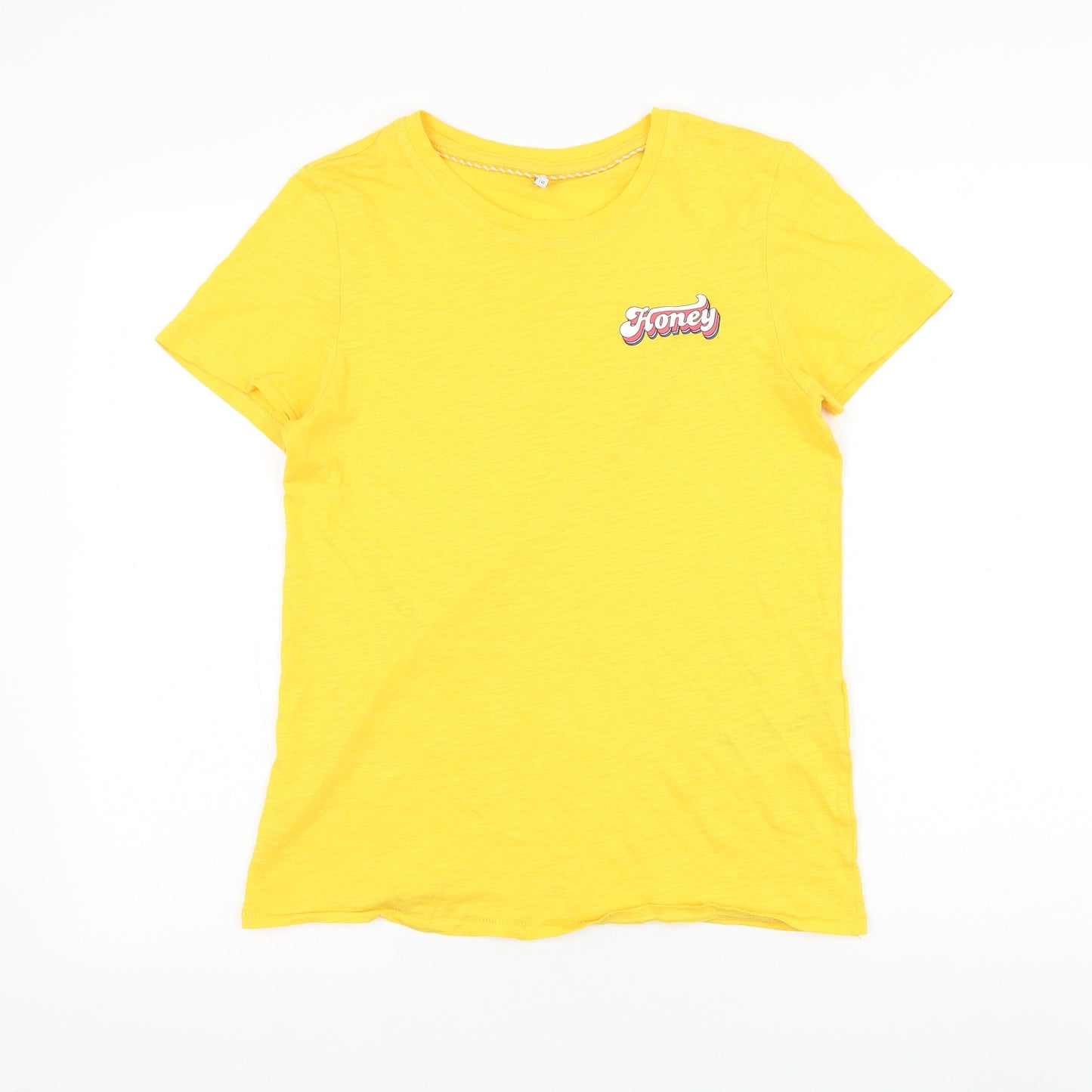 Only Womens Yellow Cotton Basic T-Shirt Size S Round Neck - Honey