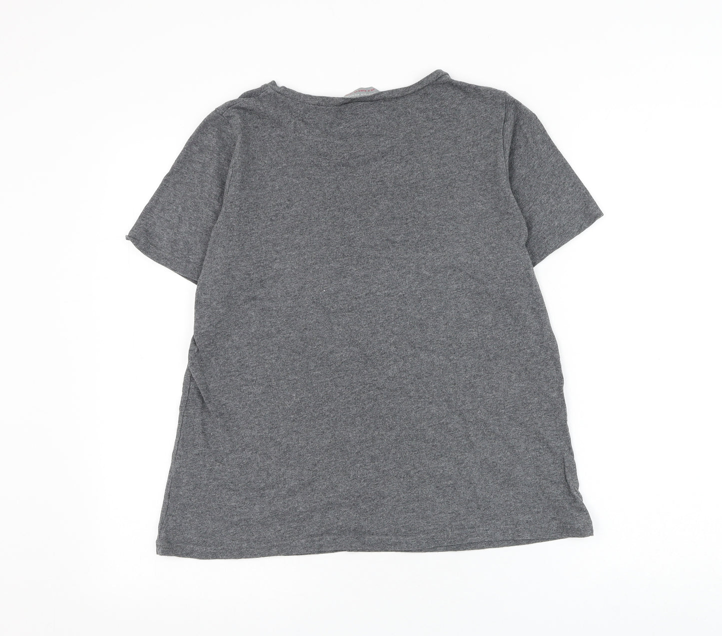 Dorothy Perkins Womens Grey Floral Cotton Basic T-Shirt Size 12 Round Neck