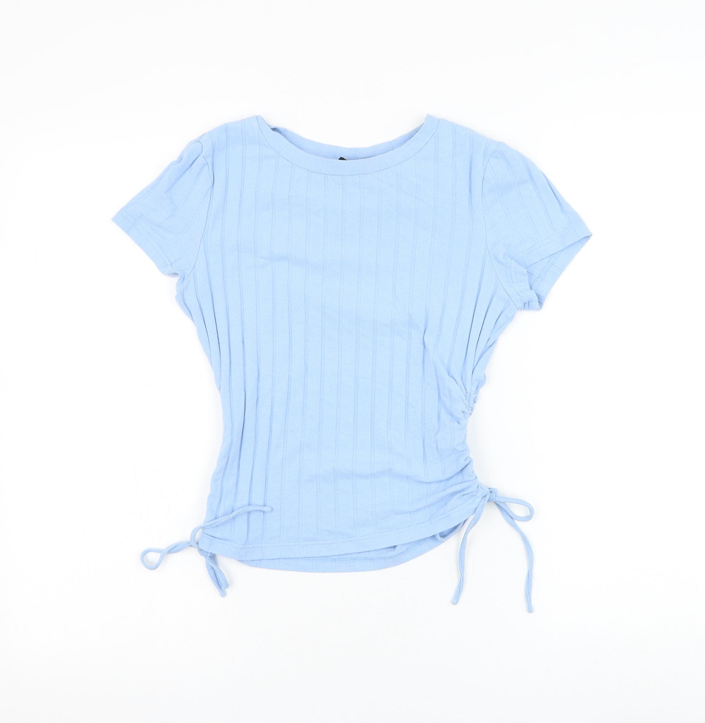 SheIn Womens Blue Cotton Basic T-Shirt Size M Round Neck - Ruched
