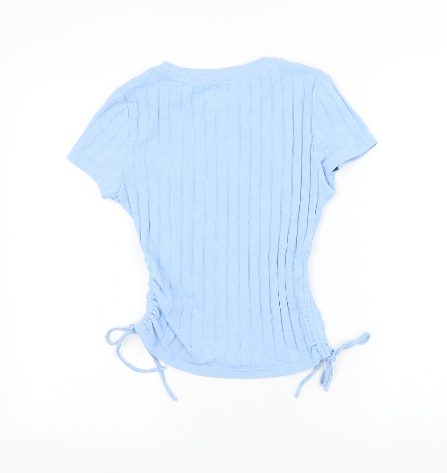 SheIn Womens Blue Cotton Basic T-Shirt Size M Round Neck - Ruched