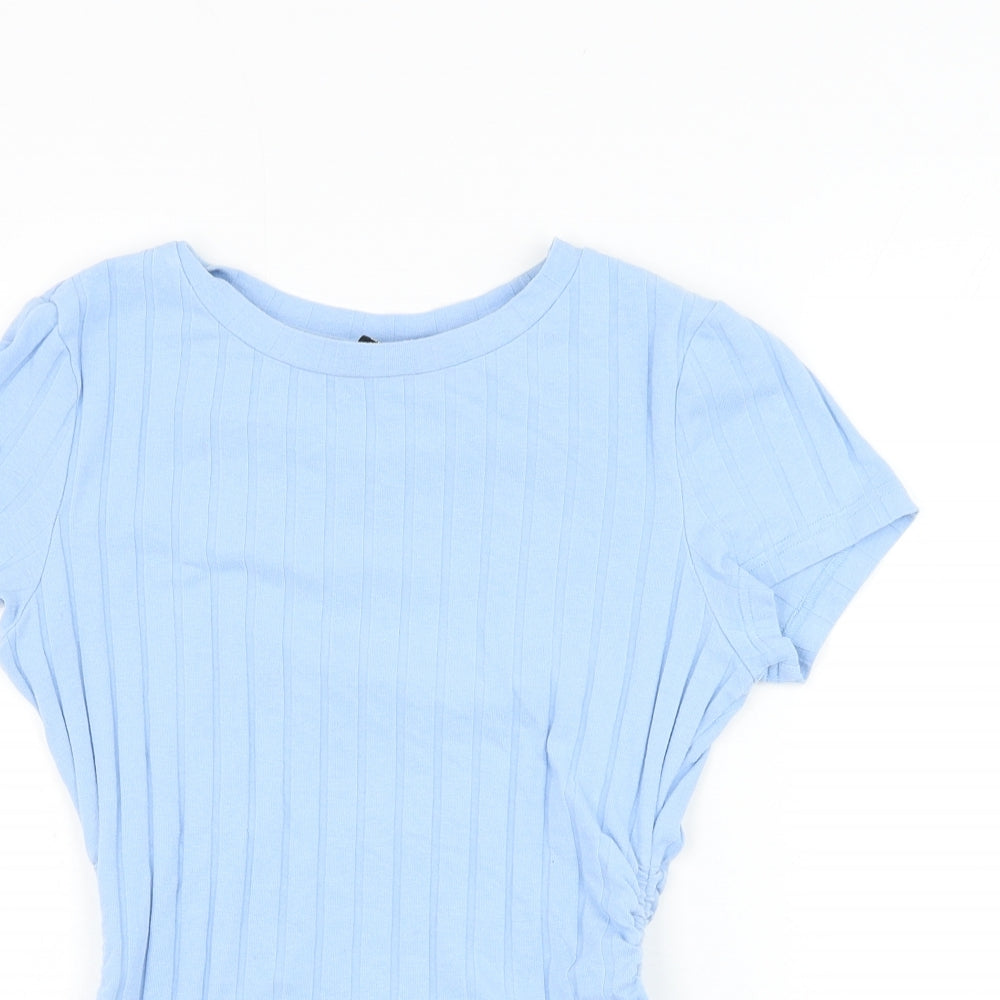 SheIn Womens Blue Cotton Basic T-Shirt Size M Round Neck - Ruched
