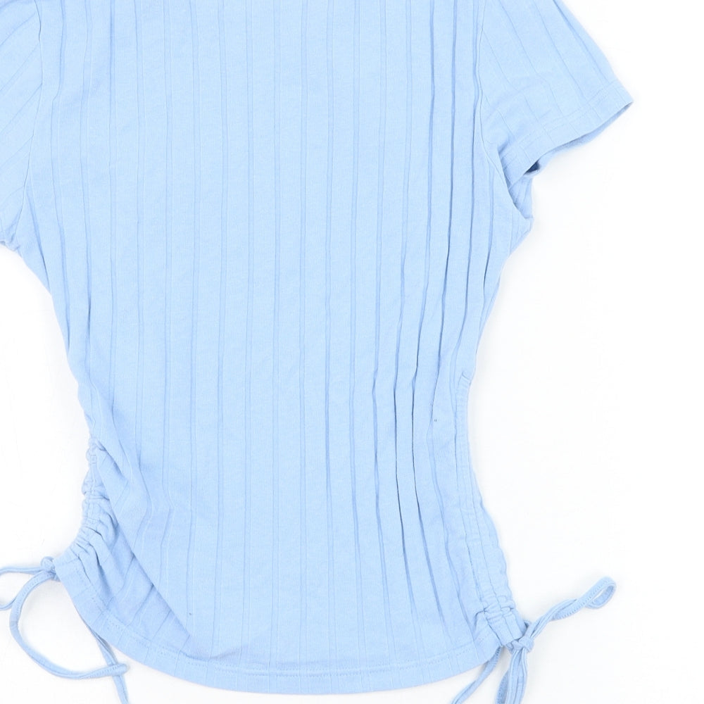 SheIn Womens Blue Cotton Basic T-Shirt Size M Round Neck - Ruched