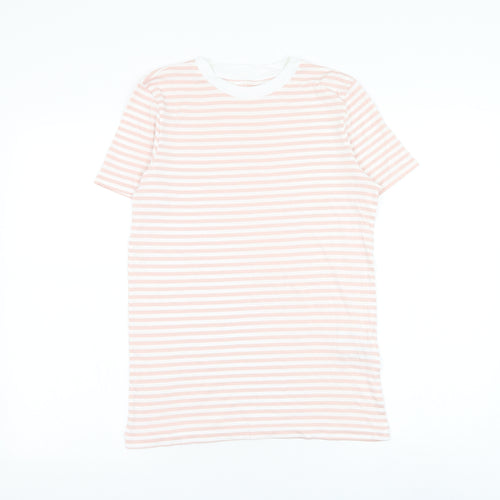 Selected Womens Pink Striped Cotton Basic T-Shirt Size XS Round Neck