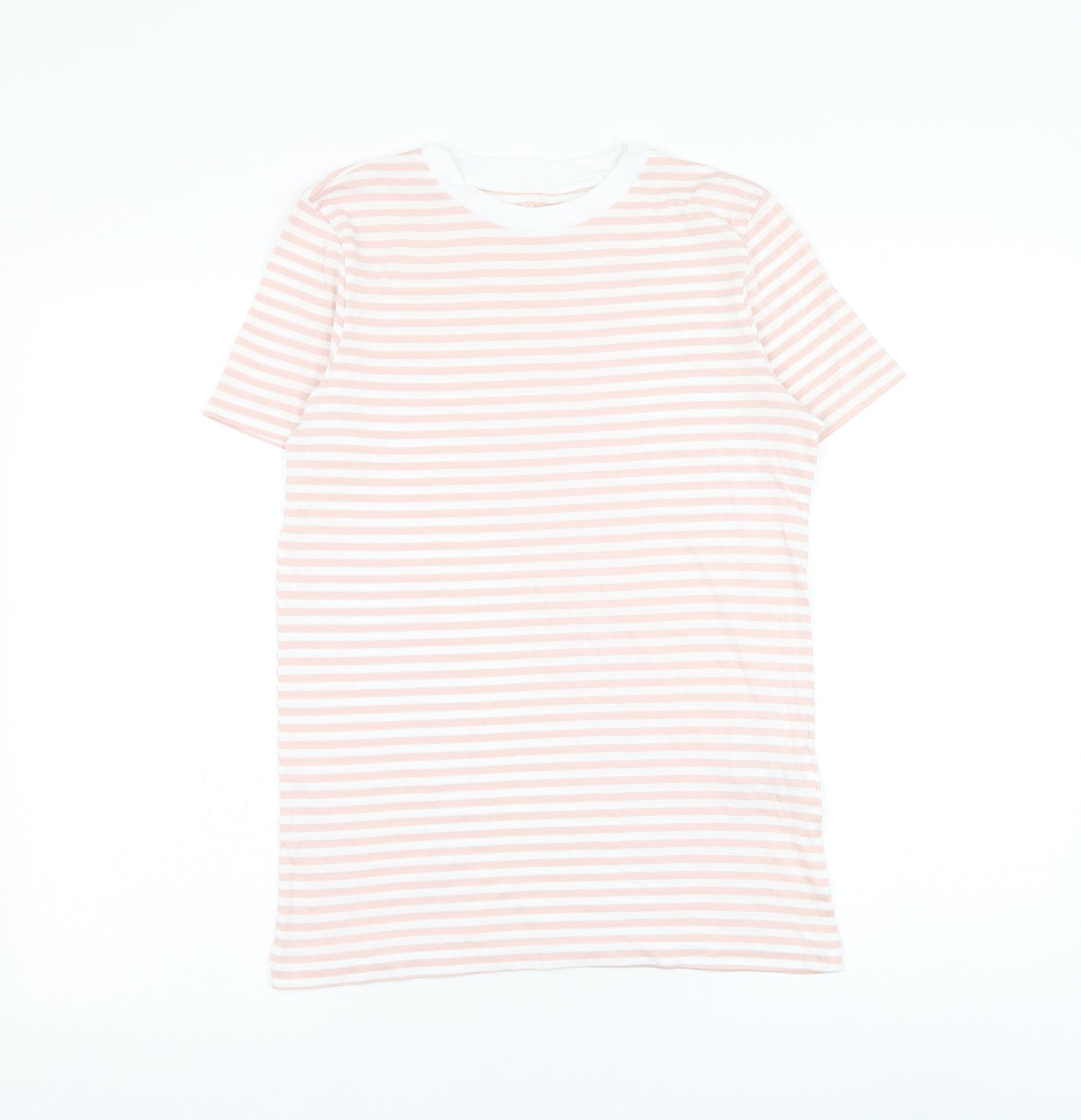 Selected Womens Pink Striped Cotton Basic T-Shirt Size XS Round Neck