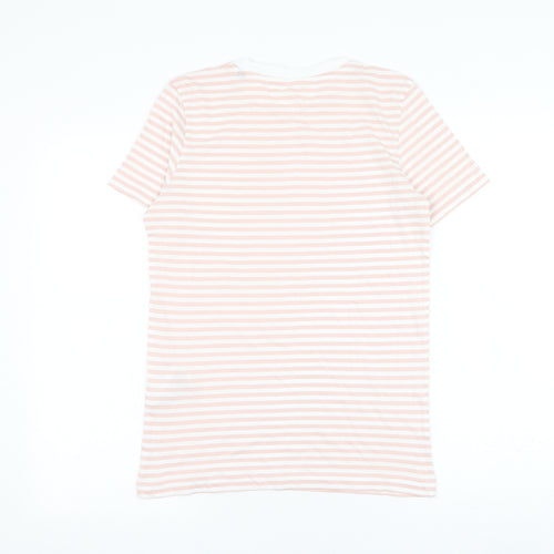 Selected Womens Pink Striped Cotton Basic T-Shirt Size XS Round Neck
