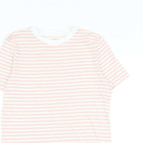 Selected Womens Pink Striped Cotton Basic T-Shirt Size XS Round Neck