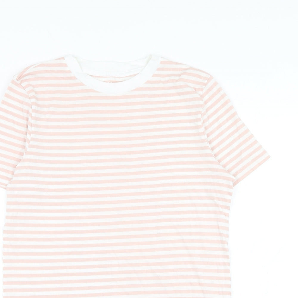 Selected Womens Pink Striped Cotton Basic T-Shirt Size XS Round Neck