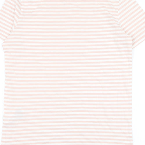 Selected Womens Pink Striped Cotton Basic T-Shirt Size XS Round Neck