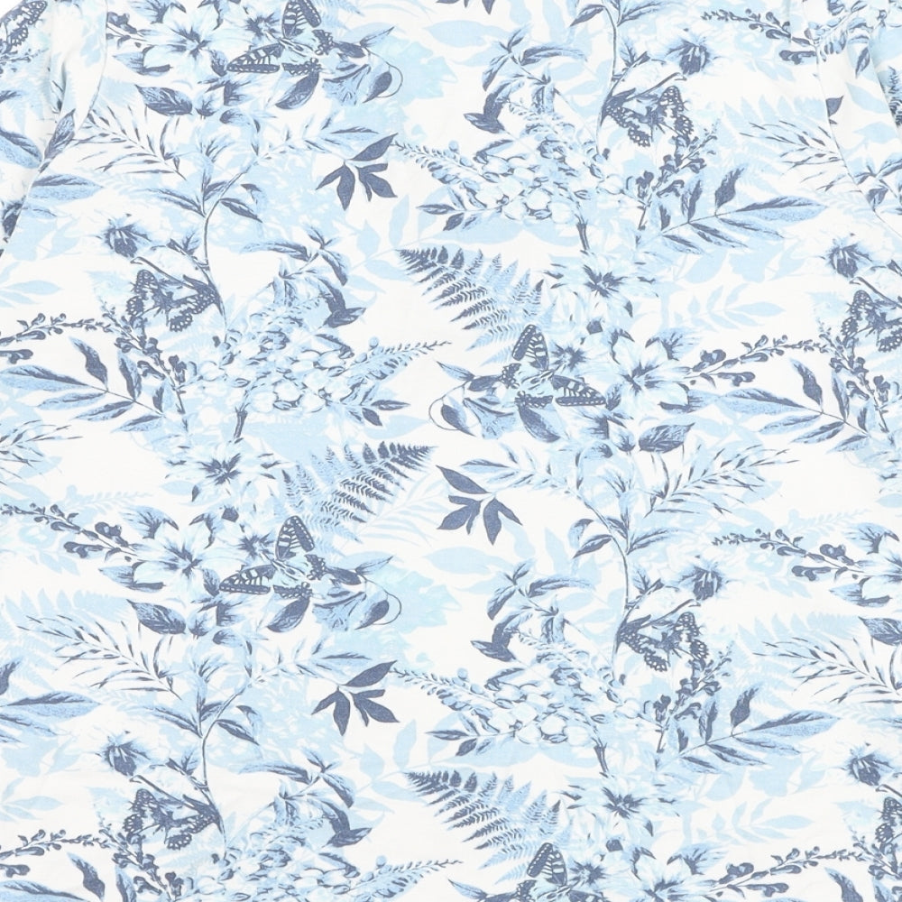 EWM Womens Blue Floral Cotton Basic Polo Size 10 Collared