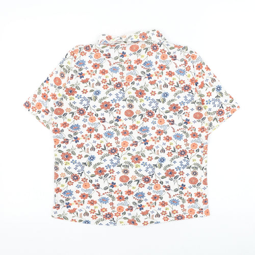 EWM Womens White Floral Cotton Basic Polo Size 10 Collared