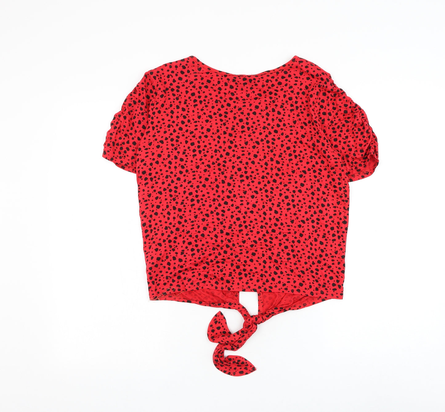 Peacocks Womens Red Animal Print Viscose Basic T-Shirt Size 12 Round Neck - Knot Front