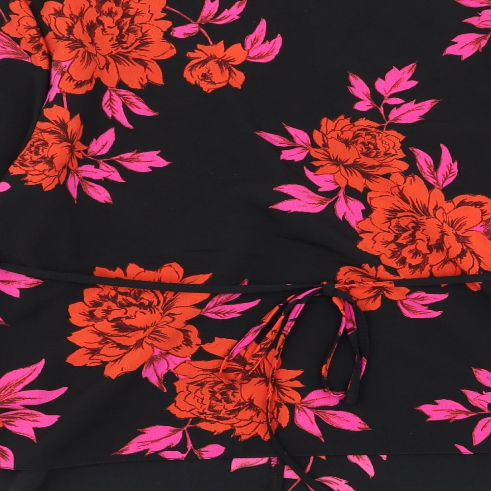 Primark Womens Black Floral Polyester Wrap Blouse Size 14 V-Neck