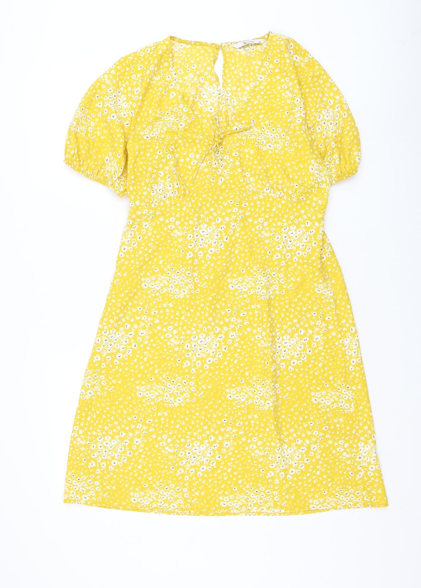 TU Womens Yellow Floral Polyester Shift Size 12 V-Neck Pullover