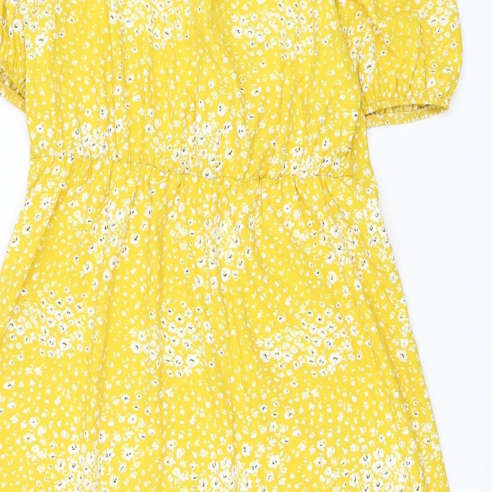 TU Womens Yellow Floral Polyester Shift Size 12 V-Neck Pullover