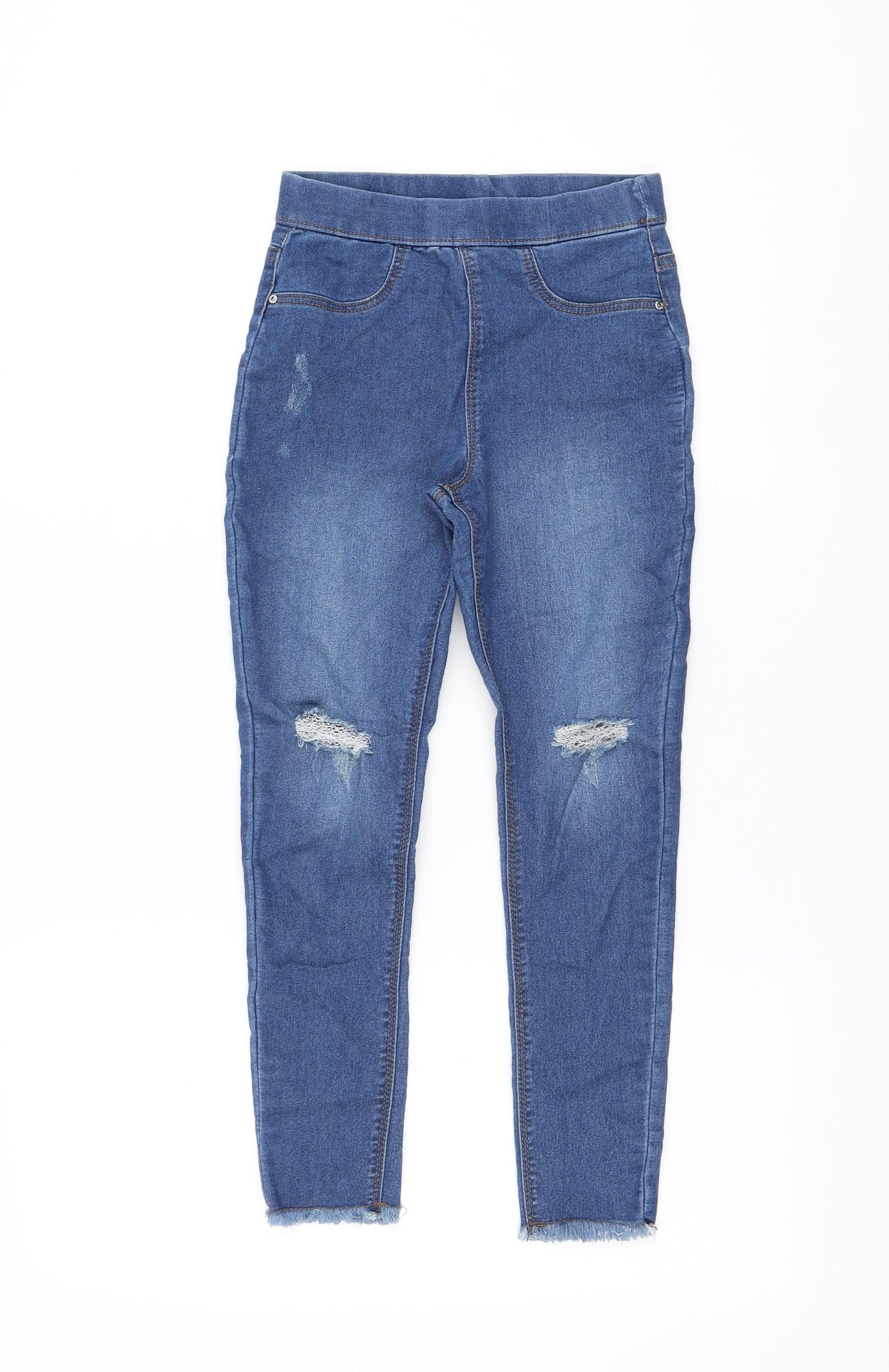 Matalan Girls Blue Cotton Skinny Jeans Size 9 Years Regular Pullover - Distressed
