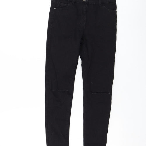 NEXT Girls Black Cotton Skinny Jeans Size 9 Months Regular Zip - Distressed