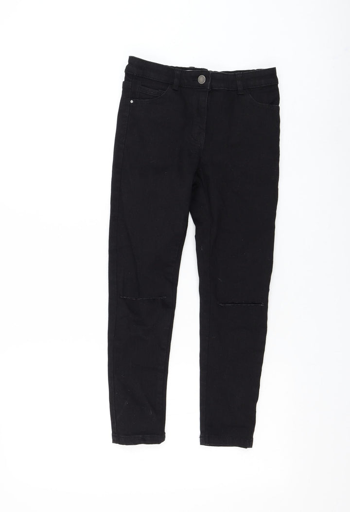 NEXT Girls Black Cotton Skinny Jeans Size 9 Months Regular Zip - Distressed