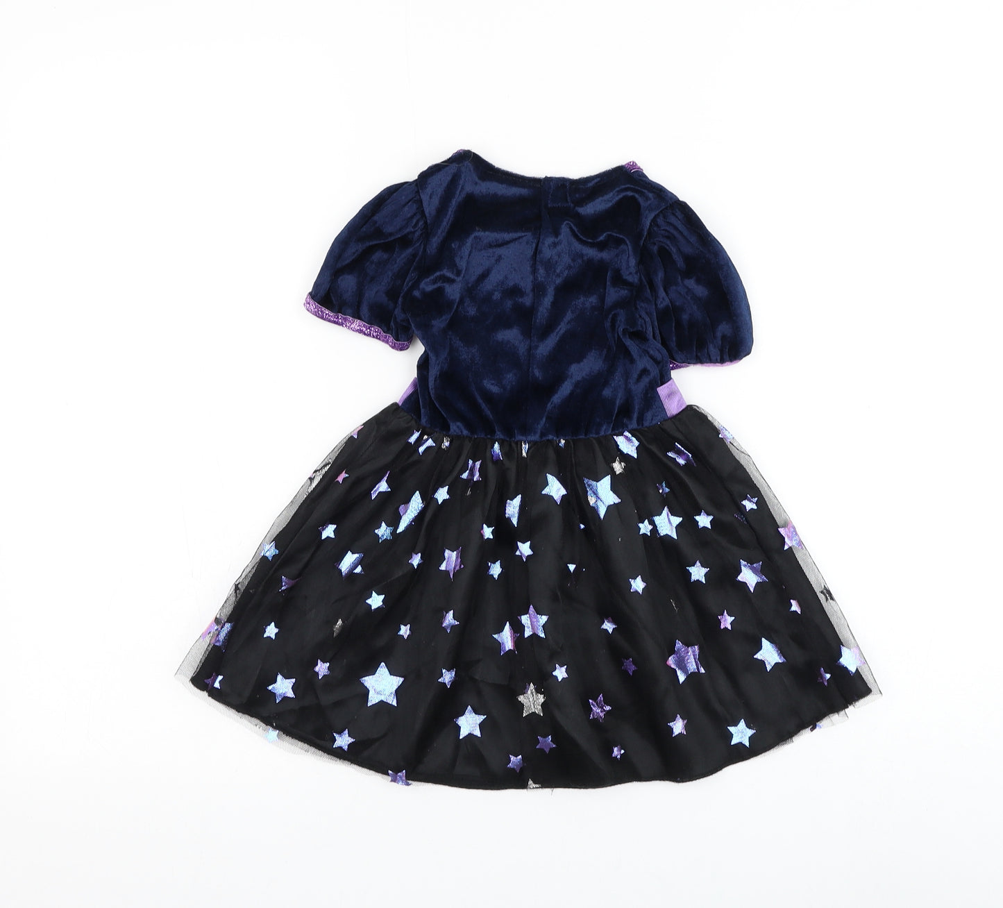 Preworn Girls Black Geometric Polyester A-Line Size 2-3 Years Square Neck Hook & Loop - Witch Halloween Costume