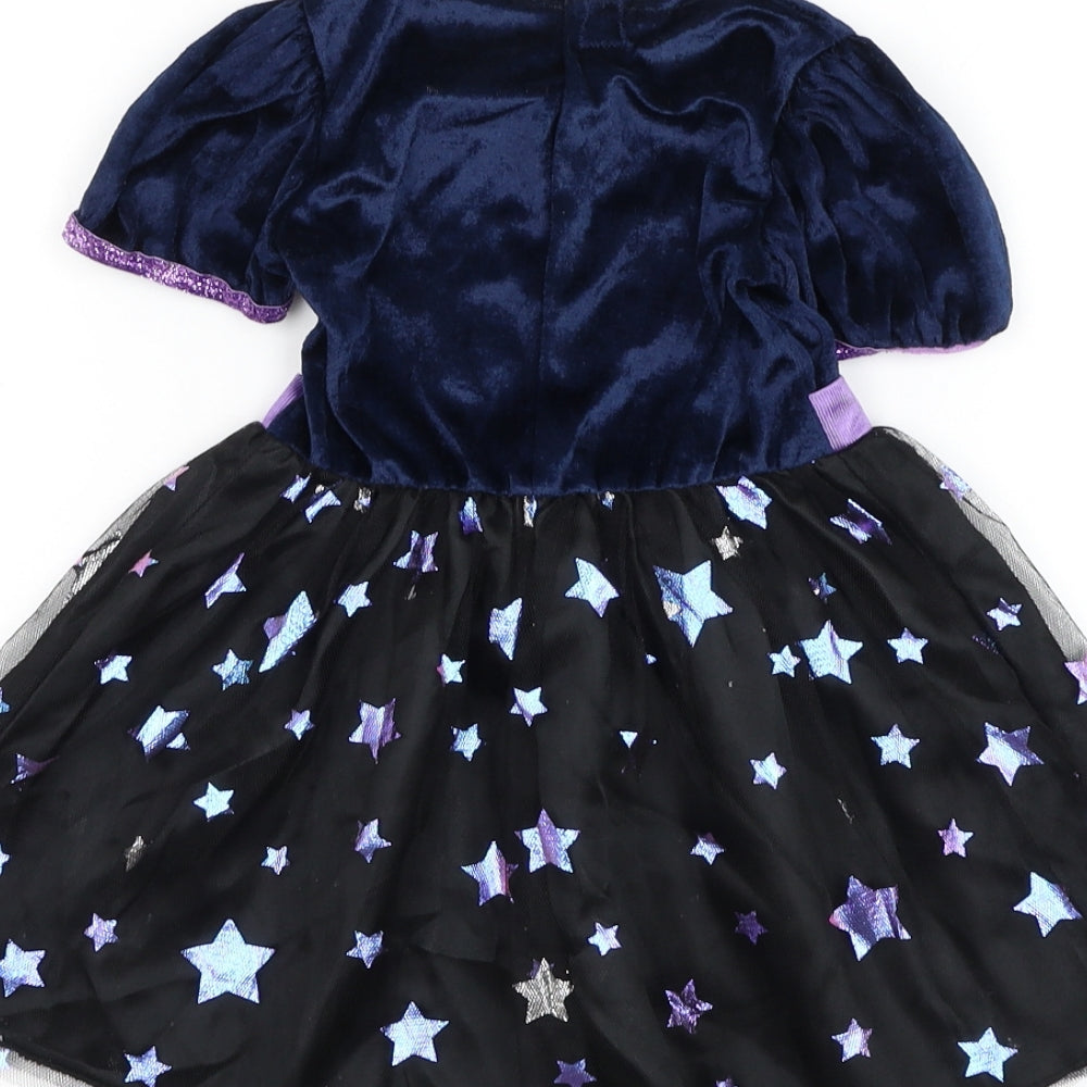 Preworn Girls Black Geometric Polyester A-Line Size 2-3 Years Square Neck Hook & Loop - Witch Halloween Costume