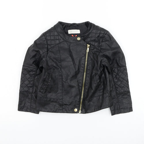 H&M Girls Black Biker Jacket Size 3-4 Years Zip