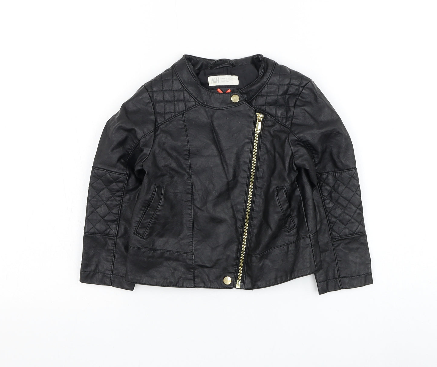 H&M Girls Black Biker Jacket Size 3-4 Years Zip