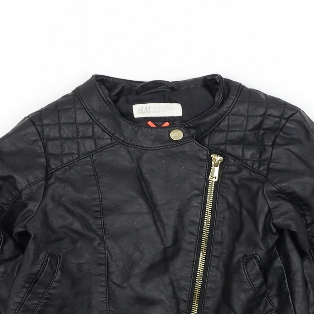 H&M Girls Black Biker Jacket Size 3-4 Years Zip