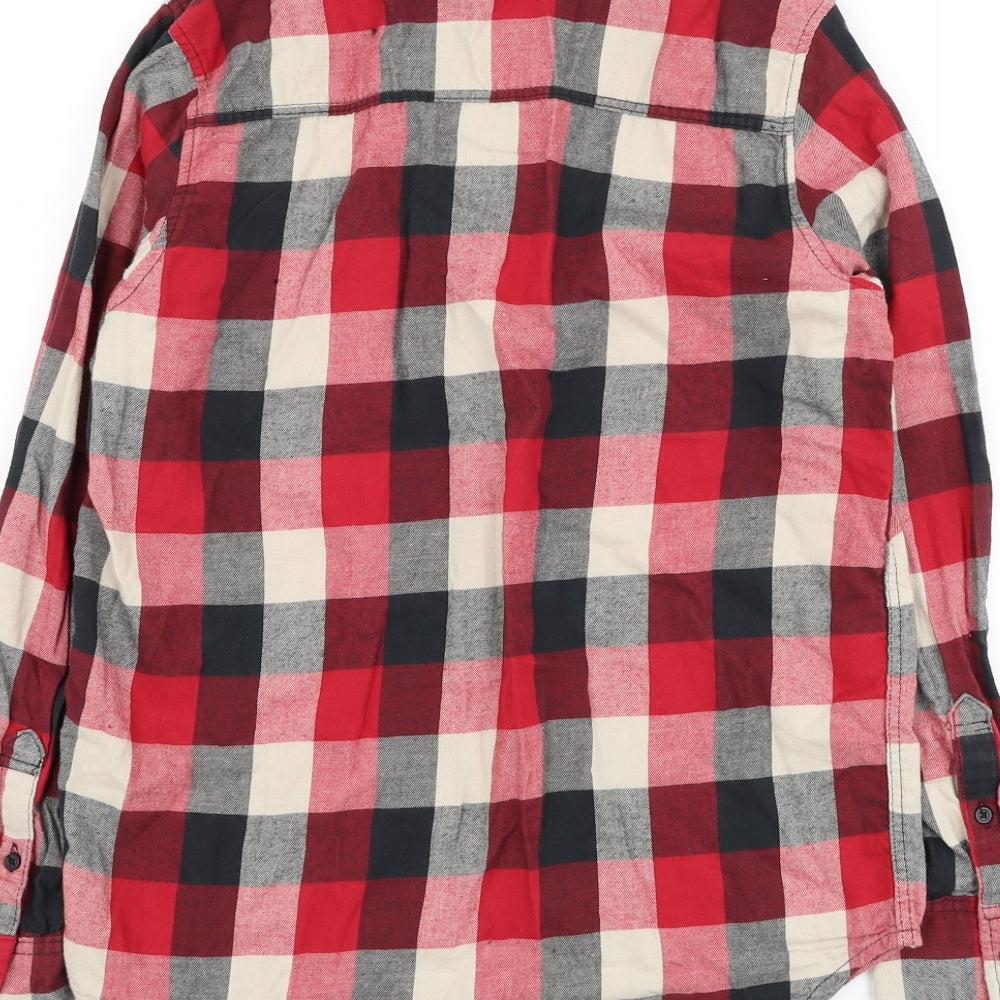 H&M Boys Red Check Cotton Basic Button-Up Size 12-13 Years Collared Button