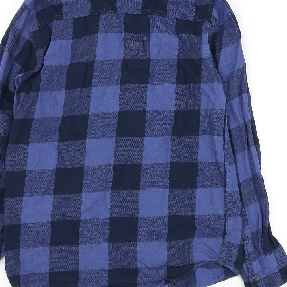H&M Boys Blue Check Cotton Basic Button-Up Size 10-11 Years Collared Button