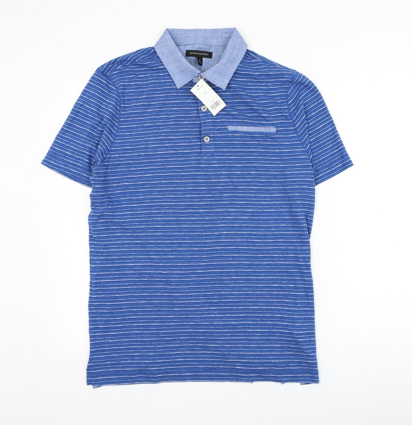 Banana Republic Mens Blue Striped Cotton Polo Size M Collared Button