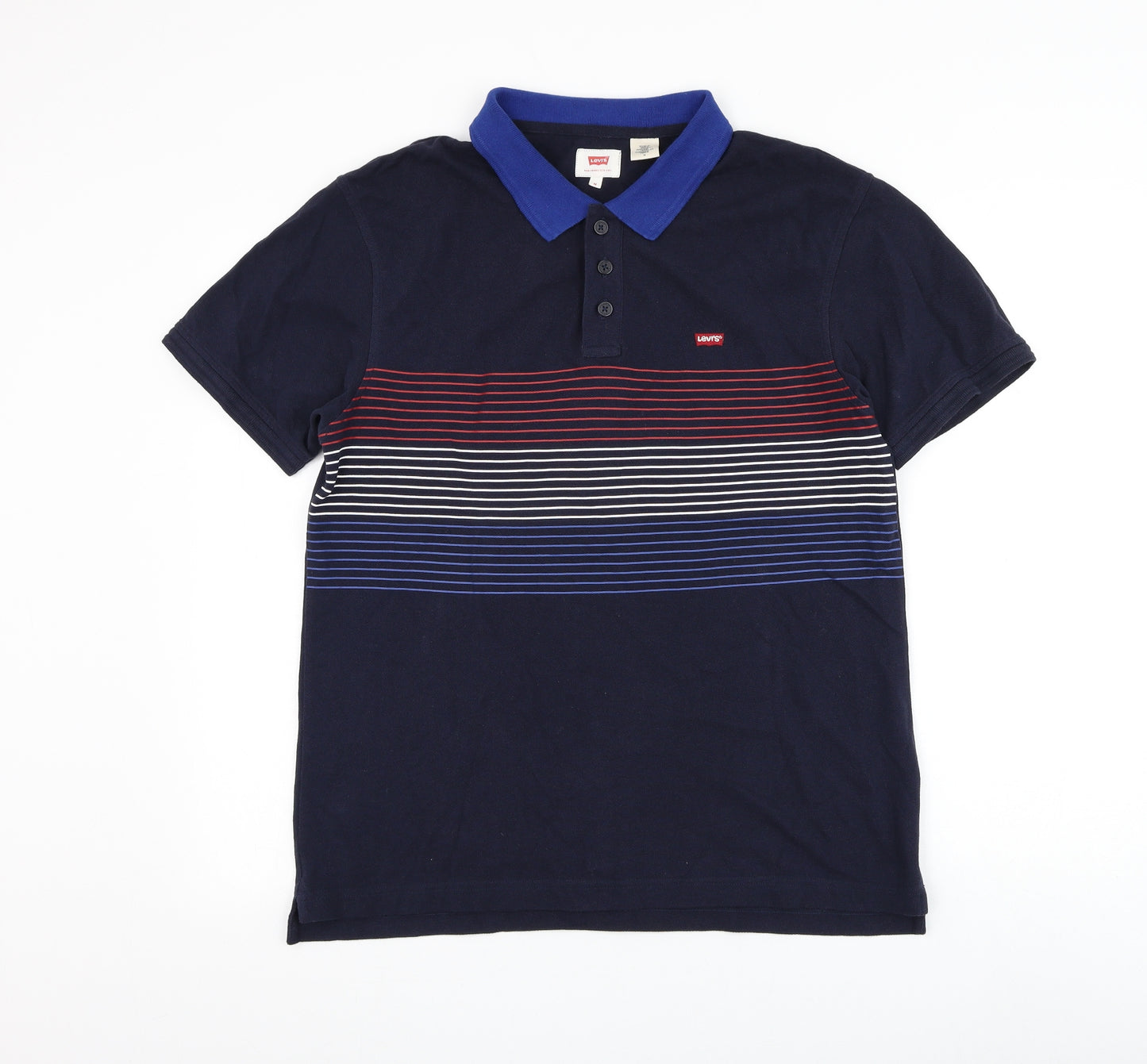 Signature by Levi Strauss & Co. Mens Blue Striped Cotton Polo Size M Collared Button