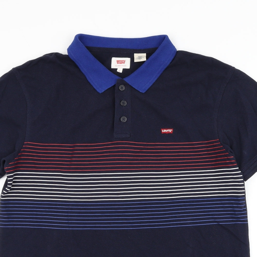 Signature by Levi Strauss & Co. Mens Blue Striped Cotton Polo Size M Collared Button