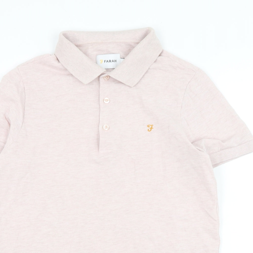Farah Mens Pink Cotton Polo Size S Collared Button