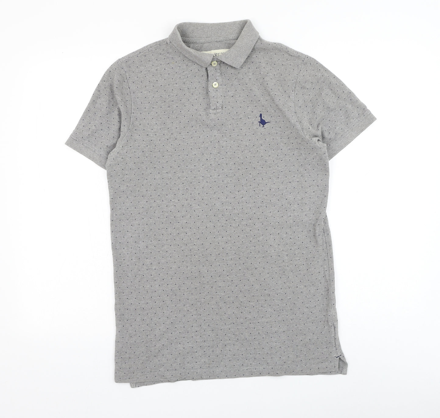 Jack Wills Mens Grey Polka Dot Cotton Polo Size S Collared Button