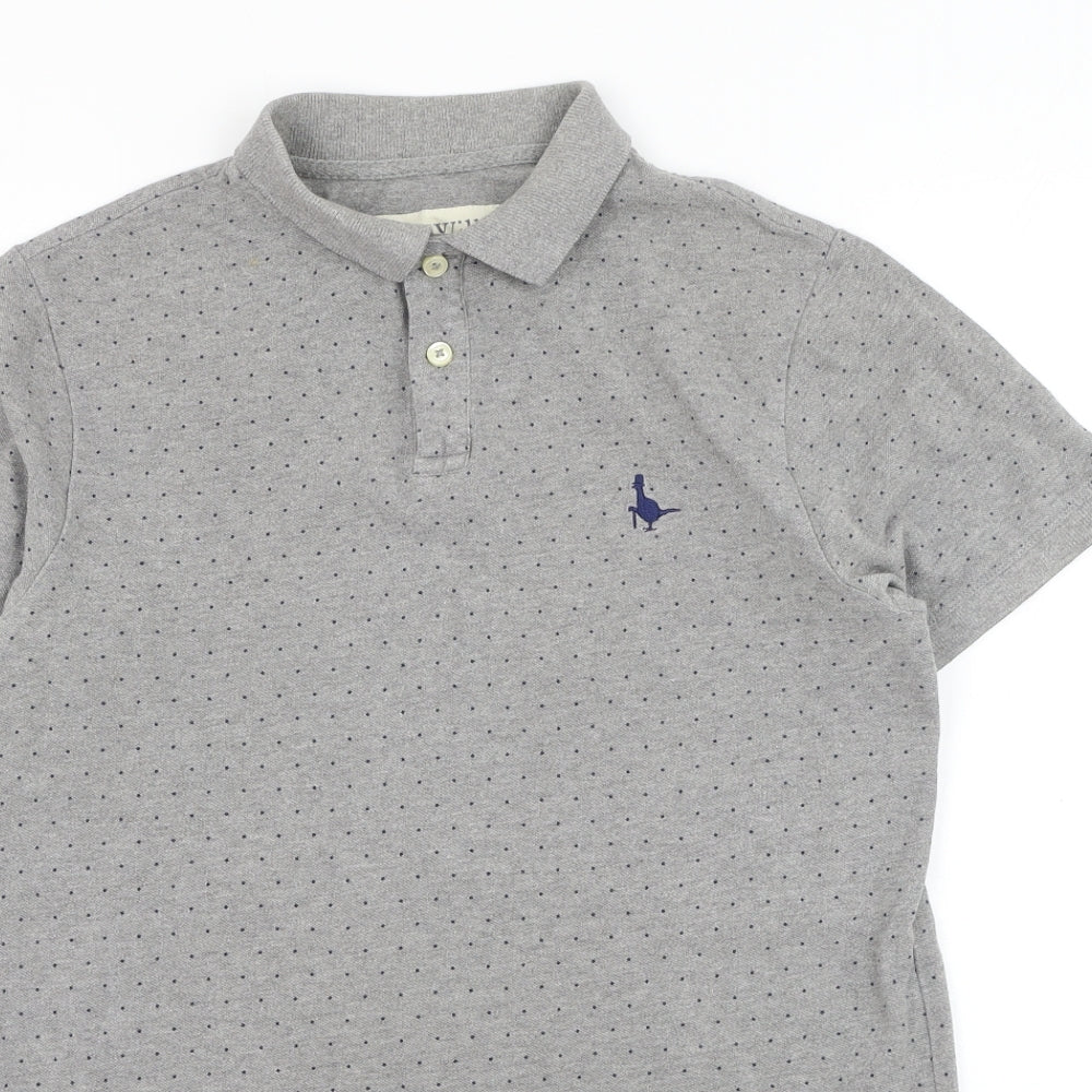 Jack Wills Mens Grey Polka Dot Cotton Polo Size S Collared Button