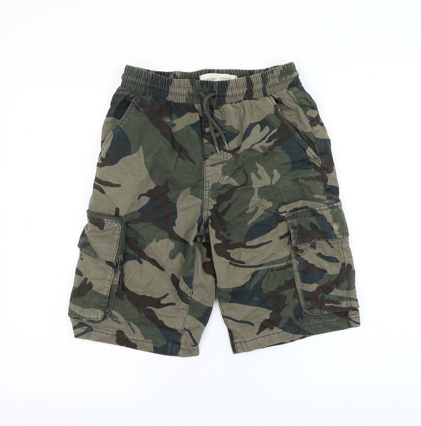 George Mens Green Camouflage Cotton Cargo Shorts Size XS L10 in Regular Drawstring