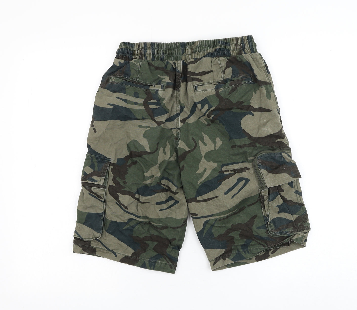 George Mens Green Camouflage Cotton Cargo Shorts Size XS L10 in Regular Drawstring