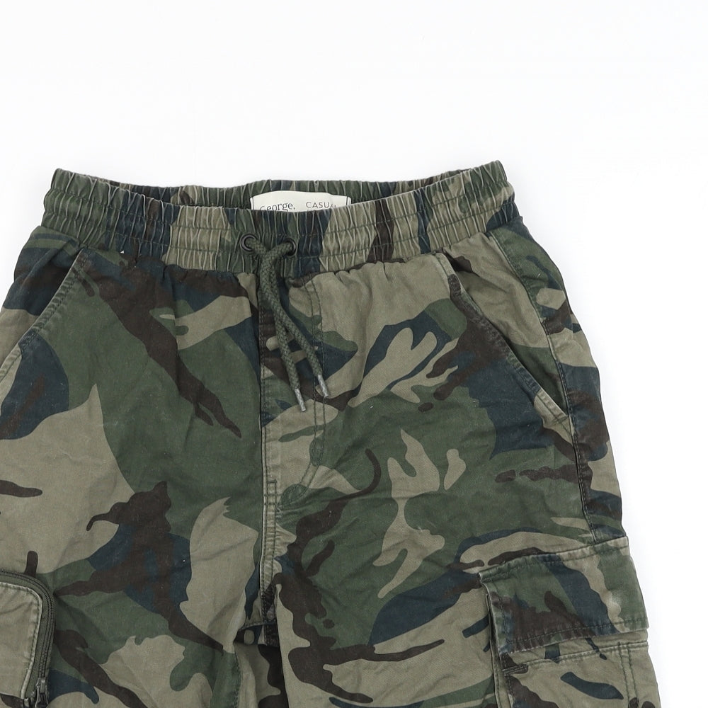 George Mens Green Camouflage Cotton Cargo Shorts Size XS L10 in Regular Drawstring